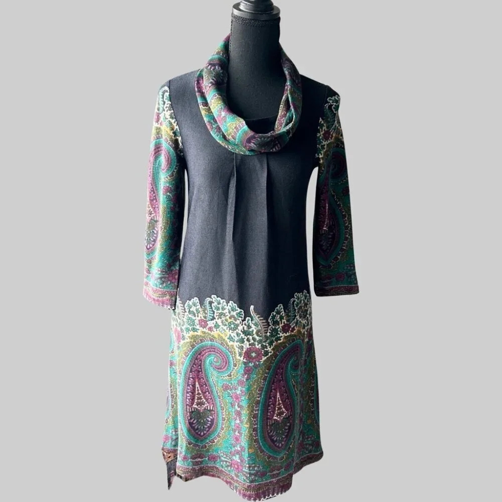 Papillon Soft Paisley Cowl Neck Sweater Dress